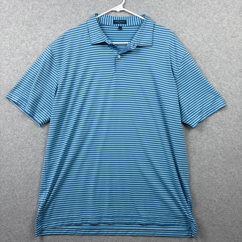 Peter Millar Crown Crafted Polo Shirt Mens XL Blue Striped Golf Performance